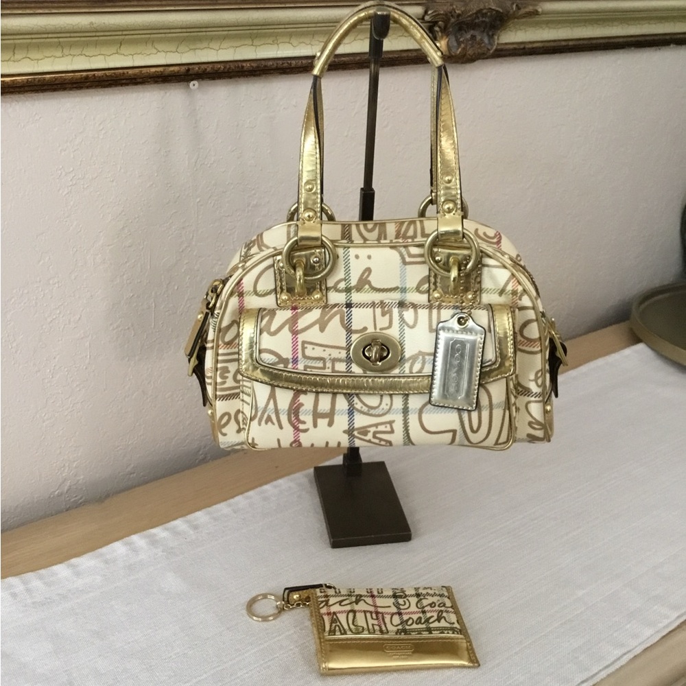 Coach Cream and Gold Satchel Bag